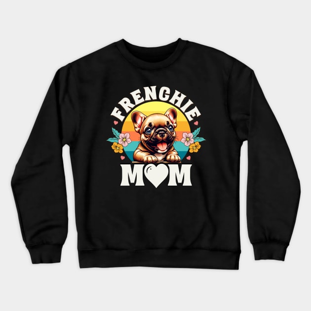Colorful Frenchie Mom Retro Sunset Dog Lover Mother's Day Crewneck Sweatshirt by JJDezigns
